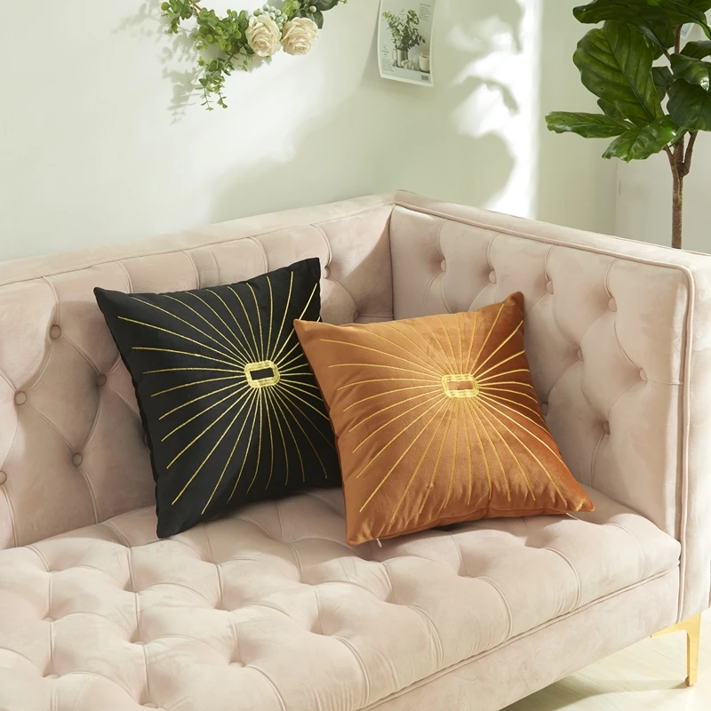 

Embroideried Velvet Cushion Covers Gold Thread 45*45 Pillowcase Thick Winter Home Plush Pillow Case For Sofa Home Decor