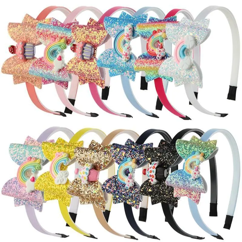 

24pc/lot Girls Glitter Hair Band Children Headband Kid Hair Accessories Teeth Hairbands Girl Glitter Rainbow Hair Bow Hair Hoops