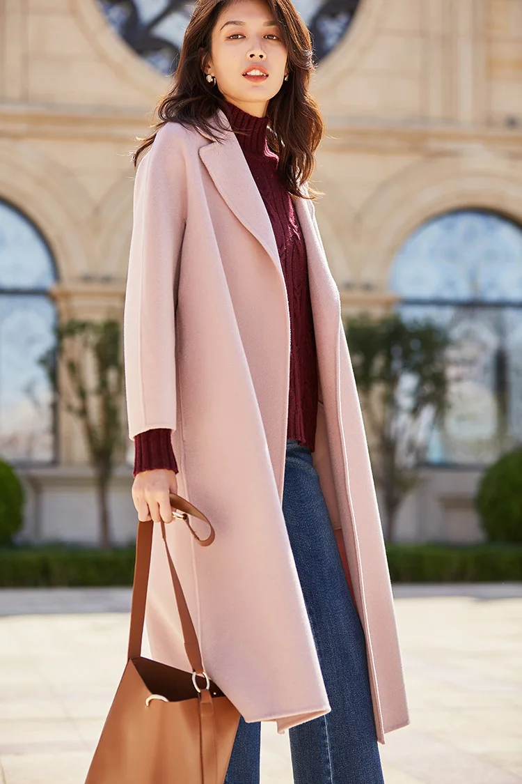 Длинное шерстяное пальто женское подиумное розовое пальто зимнее теплое Женское пальто мятно-зеленая одежда с поясом шерстяное пальто роскошное милое карамельного цвета jas
