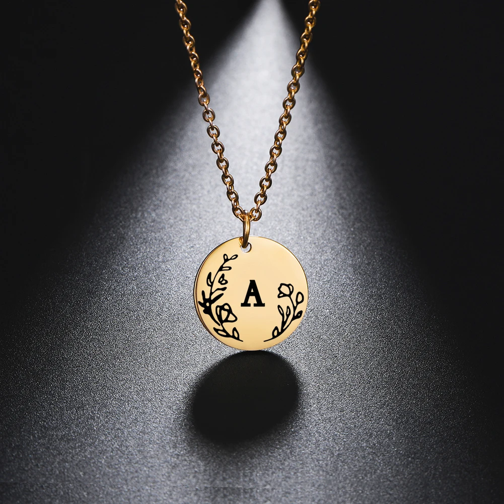 

My Shape Women Dainty Wild Flower Disc Initial Necklace Floral Letter Alphabet Necklace Gift for Daughters Mothers Bridesmaid