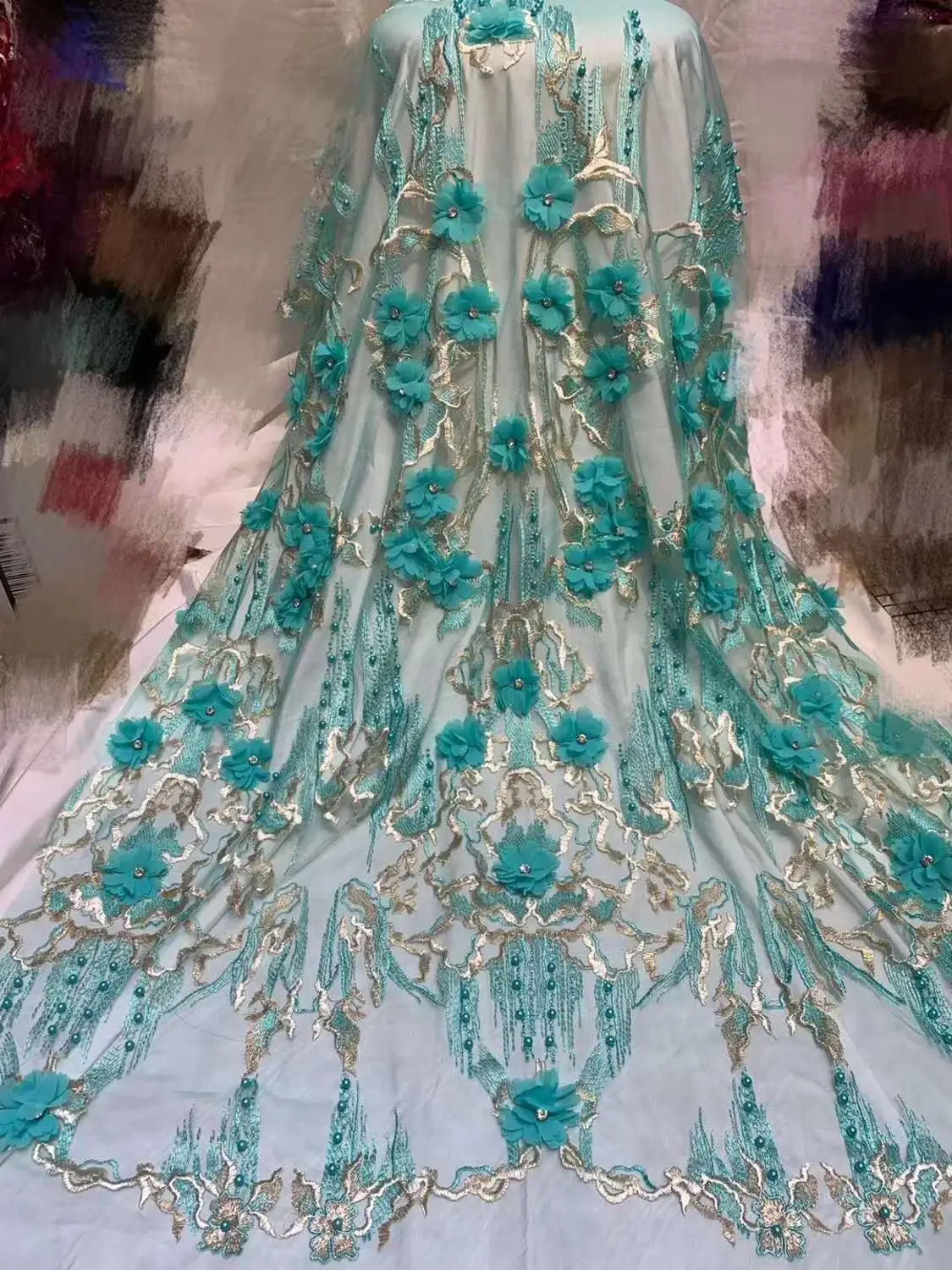 3D наклейка вышивка французская сетка Кружева Бисер Нигерия африканская