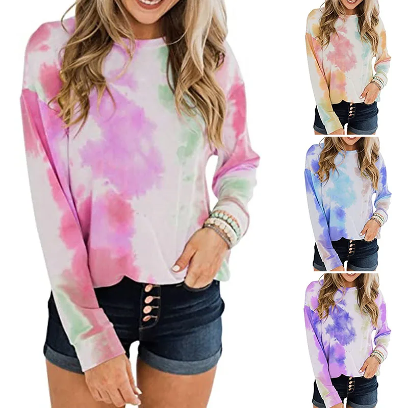 

Women's Fashion Tie-Dye Round Neck Sweater Loose Gradient Long Sleeve Top