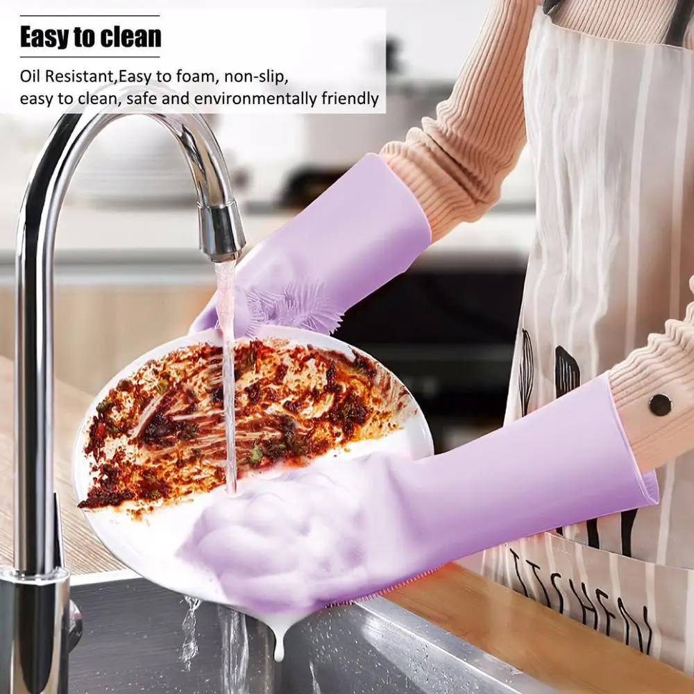 Dishwashing Gloves Magic Silicone Dishwashing Scrubber Dish Washing Sponge Rubber Scrub Gloves Kitchen Cleaning 1 Pair