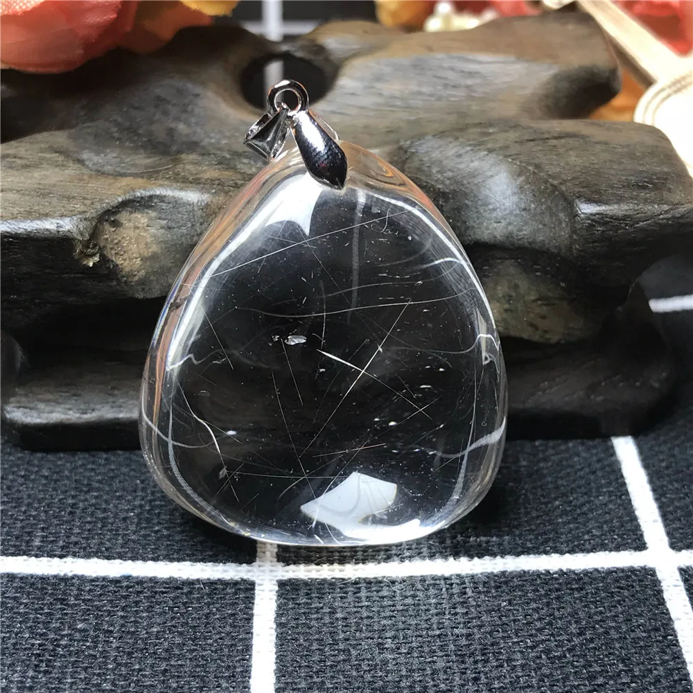 

Natural Gold Hair Rutilated Quartz Pendant For Woman Love Gift 37x32x18mm Clear Stone Crystal Fashion Necklace Pendant AAAA