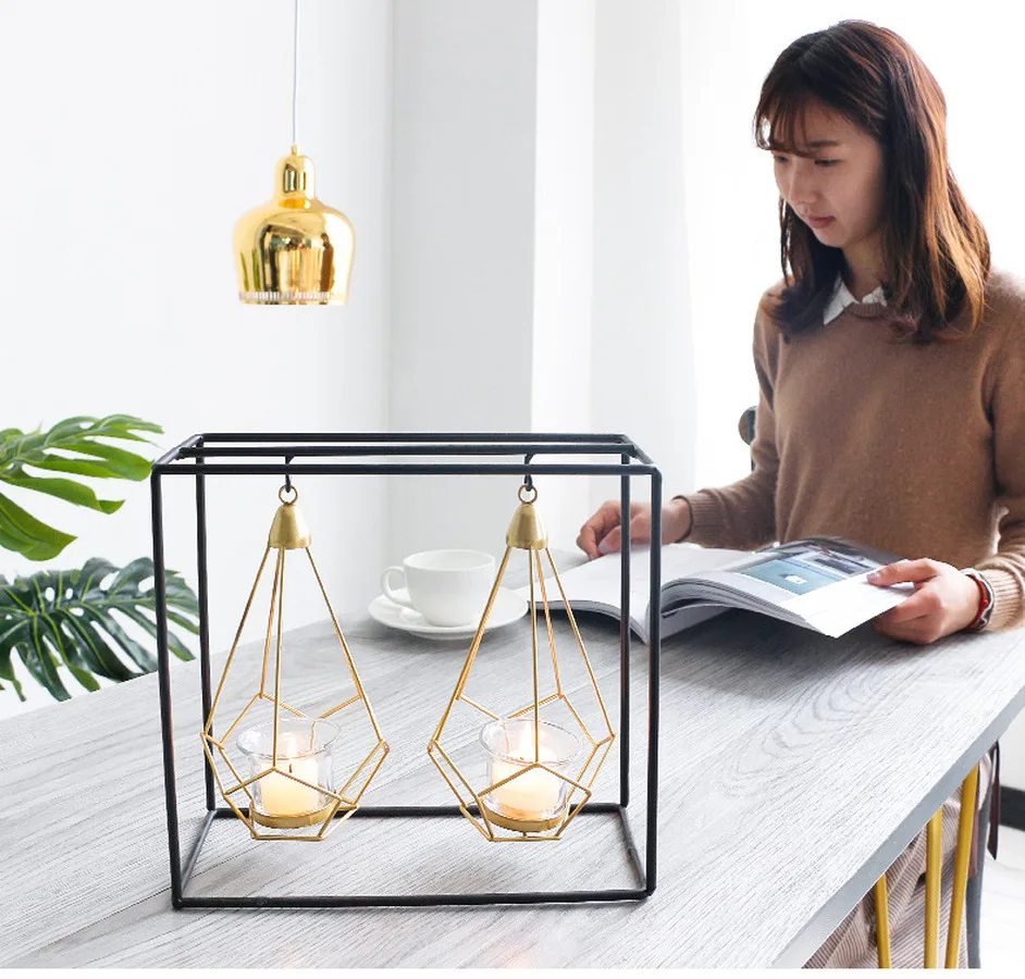 Nordic Стиль кованые геометрические подсвечники рождественские украшения