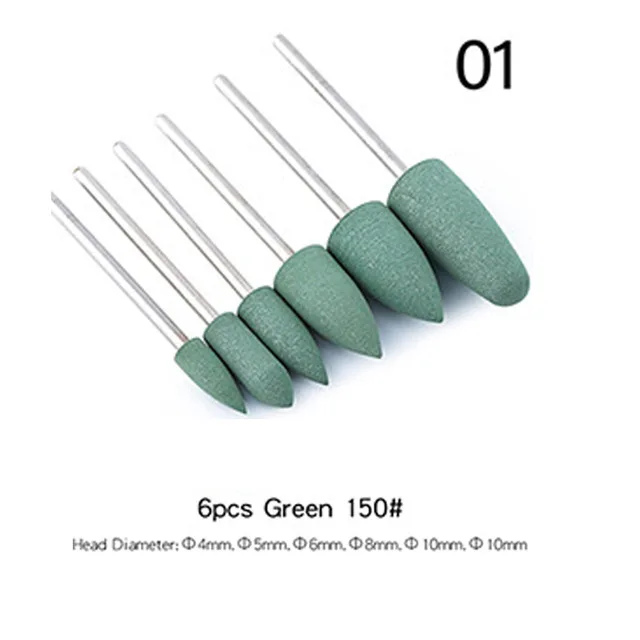 6 шт./компл. резиновая силиконовая фреза для ногтей маникюра Гибкая полировальная