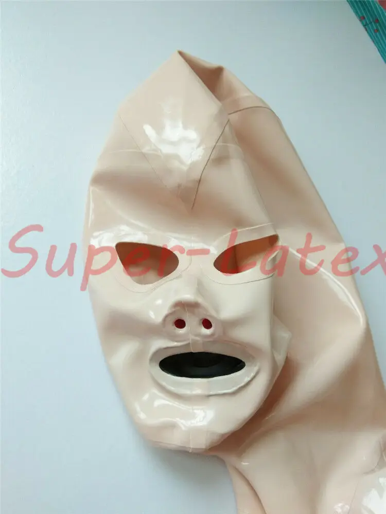 Латексный костюм кошки с носовой трубкой красные зубы на Молнии Скрытые два