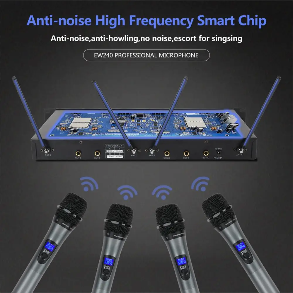 XTUGA 4 канальная UHF Беспроводная микрофонная система с ручным или петличным