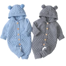 Newborn Rompers Baby Kid Winter Clothes Girl Boy Knitted Crochet Romper Cartoon Bear Jumpsuit Toddler Sweater Children Playsuit
