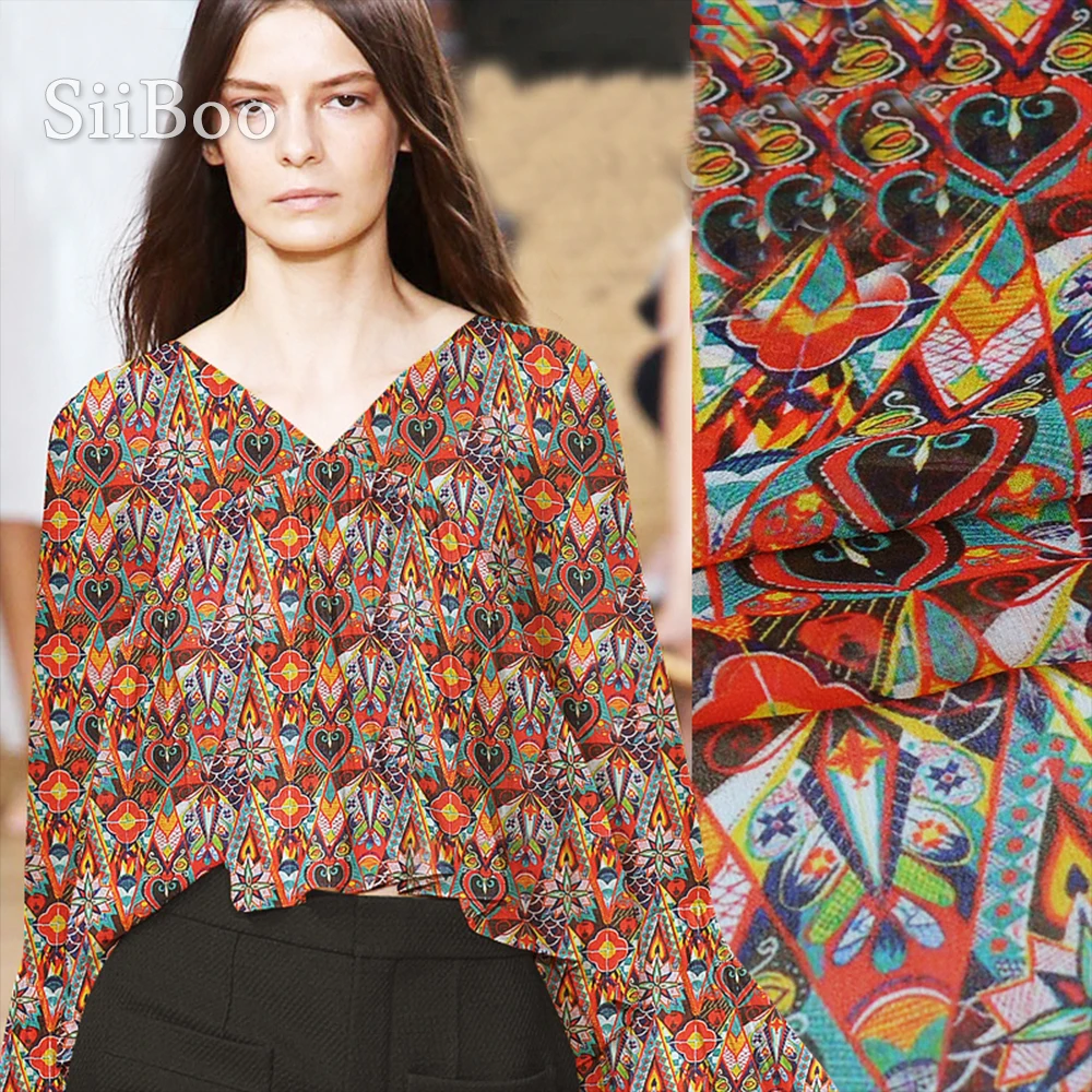 Американский стиль оранжевый Бохо этнический принт 100% шелк жоржет ткань для