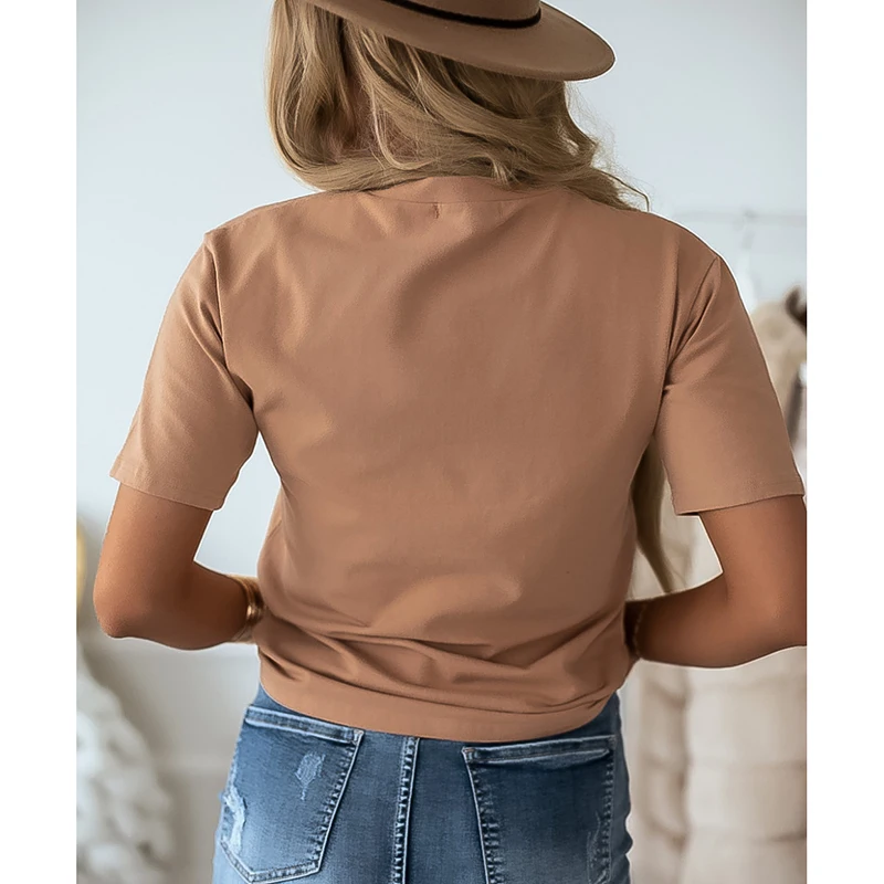 Женская футболка с круглым вырезом повседневная однотонная белая коротким