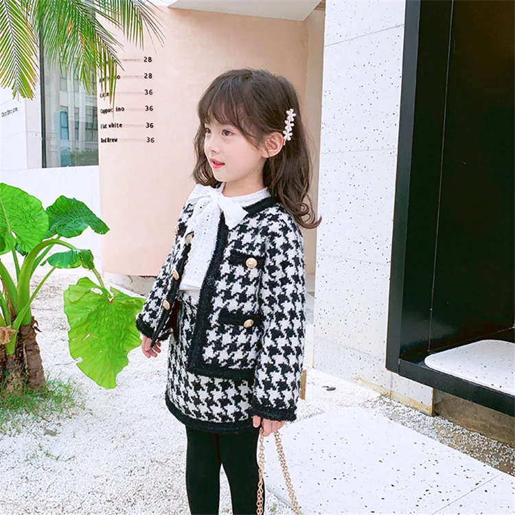 Thanksgiving Outfit Girls Autumn Winter Plaid Jacket Coat And Skirts 2 Pcs Sets Fashion Casual Boutique Outfits Kids Suits | Детская