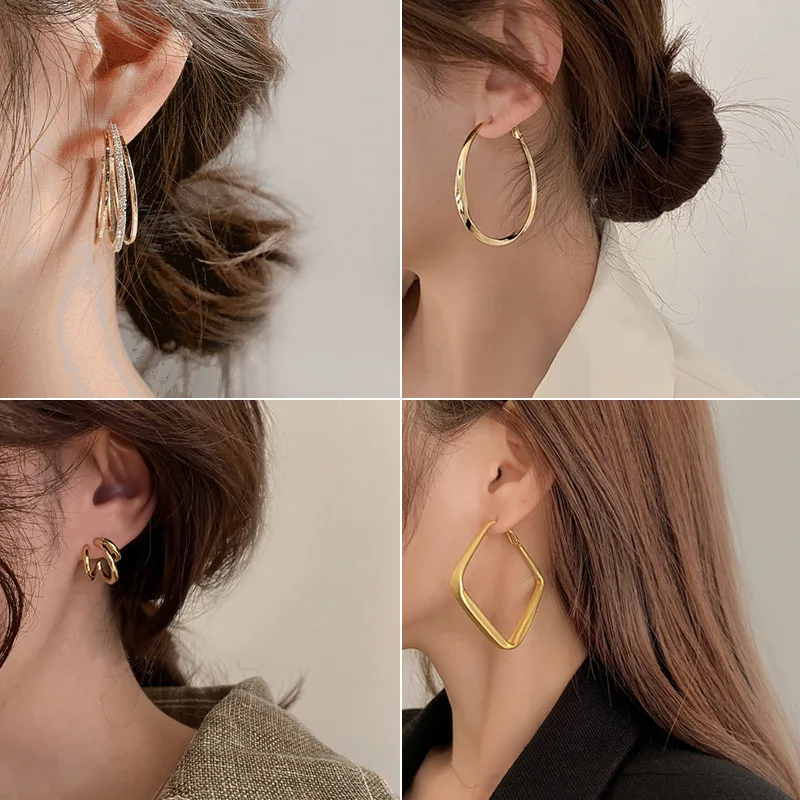 

2021 Exquisite Geometric Metal Big Earrings For Women Party Wedding fashion Jewelry