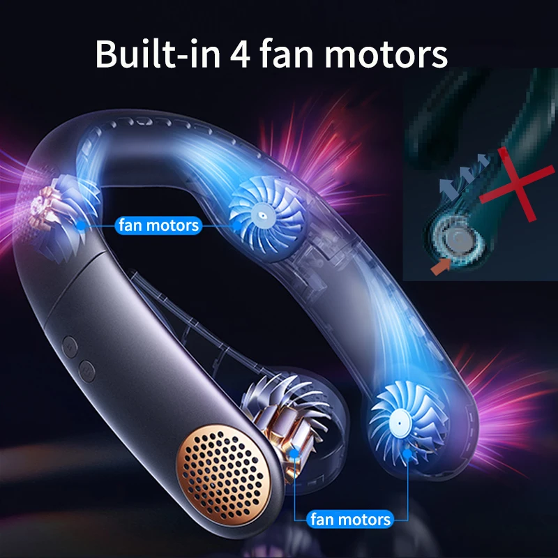 Портативный шейный мини вентилятор без лопастей с зарядкой от USB бесшумный для