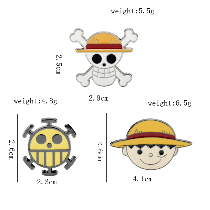 

Anime One Piece Luffy Art Metal Enamel Pins and skull Brooches for Women Men funny Denim Coat Jewelry Lapel Pin Badge Gifts