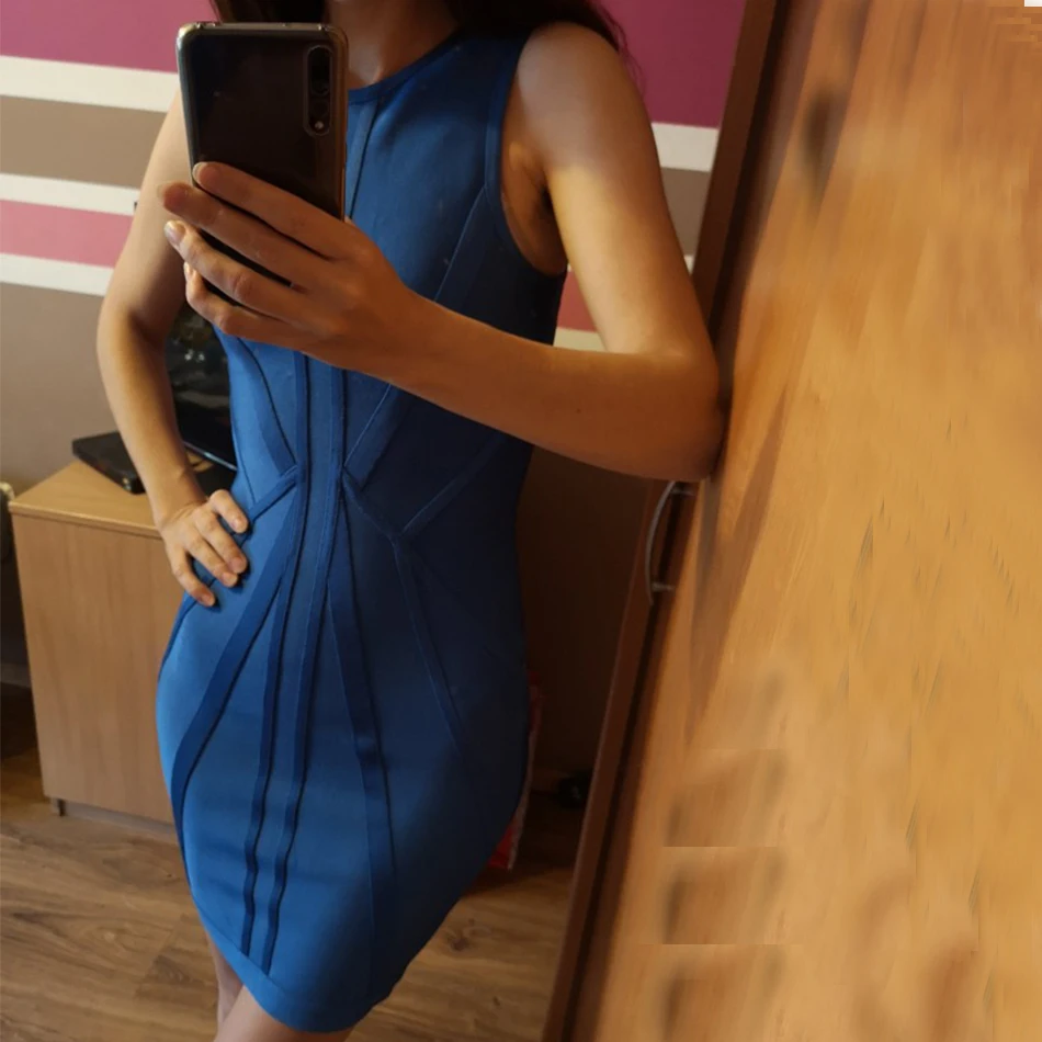 Женское Бандажное платье FULAI голубое облегающее мини-платье без рукавов вечернее