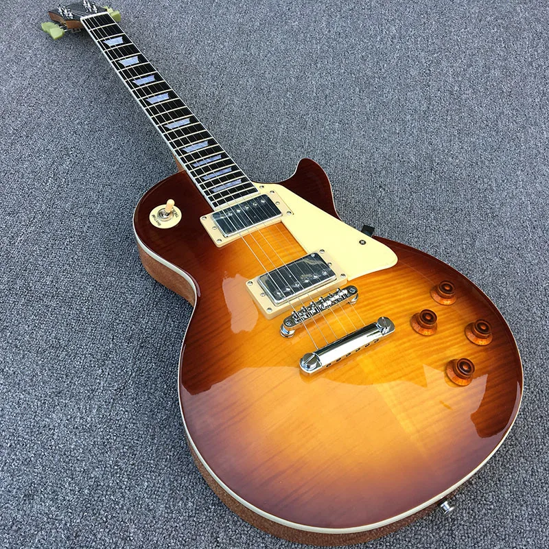 

High-quality 6-string electric guitar, solid mahogany body, sunny flame maple top, chrome-plated hardware, free delivery!