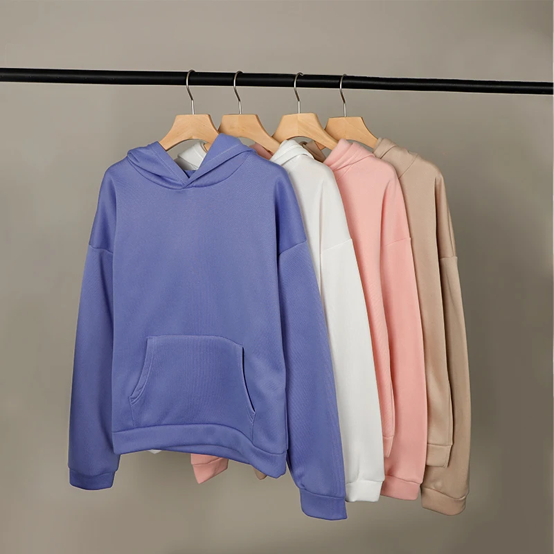 

Autumn Long Sleeve Hooded Women's Sweatshirts Purple Pockets Loose Female Hoodies Fashion Streetwear Casual Ladies Sweatshirt
