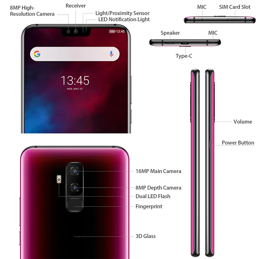 Смартфон Ulefone T2 Dual 4G 6 7 'ɿHD + Helio P70 ГБ 128 Android 9 0 16MP 8MP 4200mhA мобильный телефон NFC