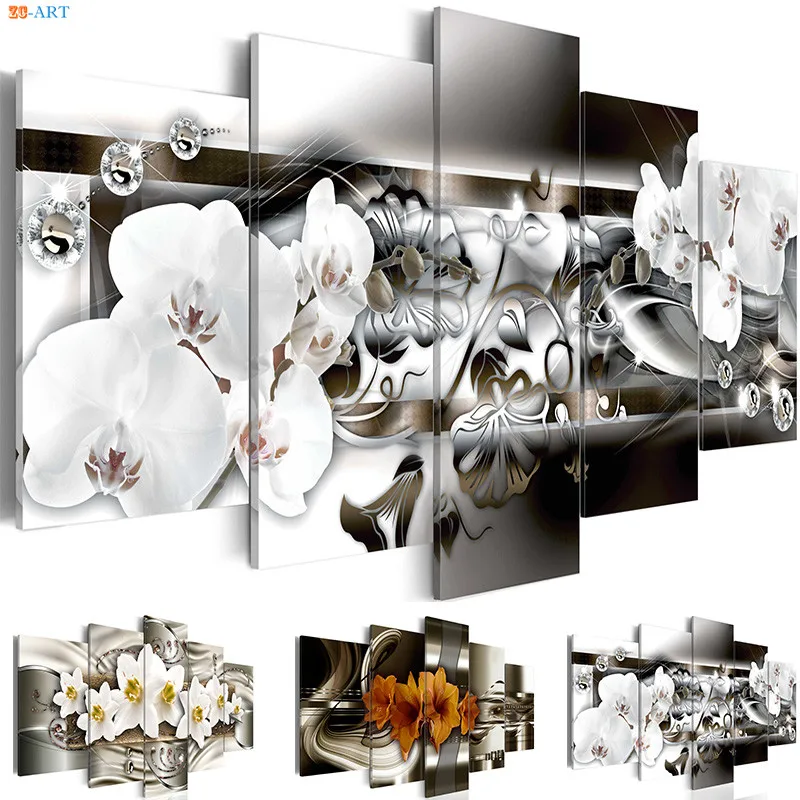 5 панелей белые орхидеи цветы Картина на холсте постеры и принты настенные