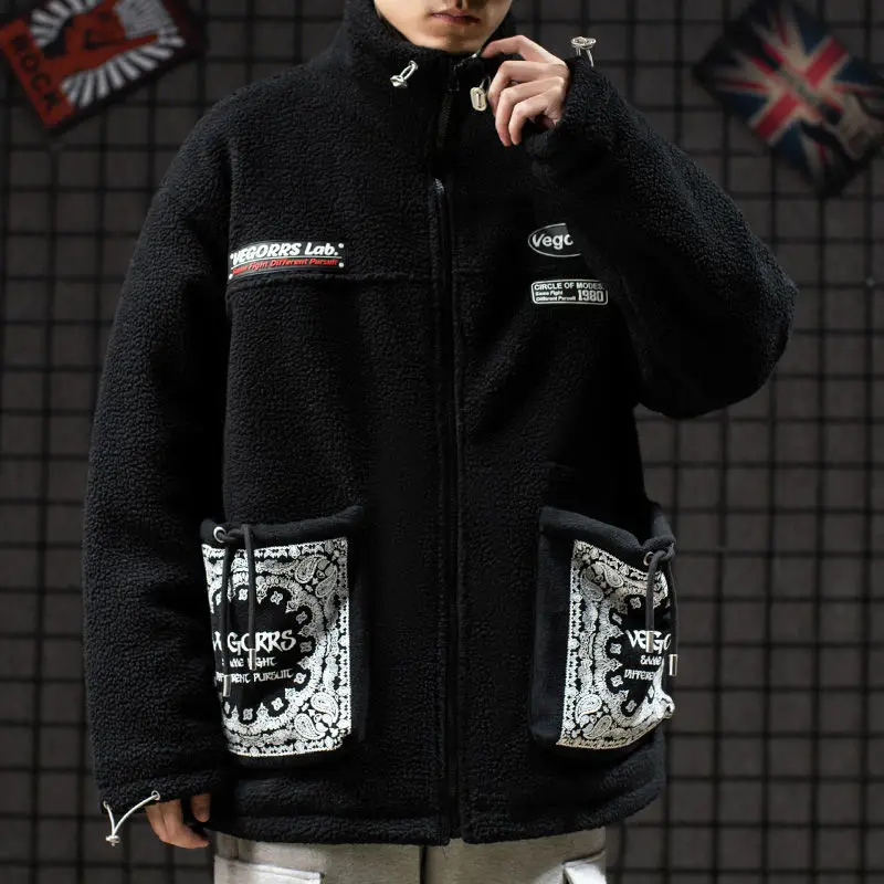 

West Coast Europe and the United States high street cashew stick cloth stand collar high collar cotton jacket men's fleece cotto