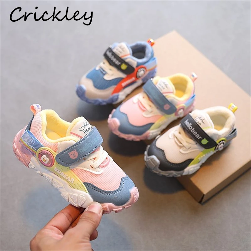 

Winter Baby Boys Girls Sport Shoes Mesh Patchwork Plush Warm Sneakers For Children Soft Anti Slip Toddler Kids Running Shoes