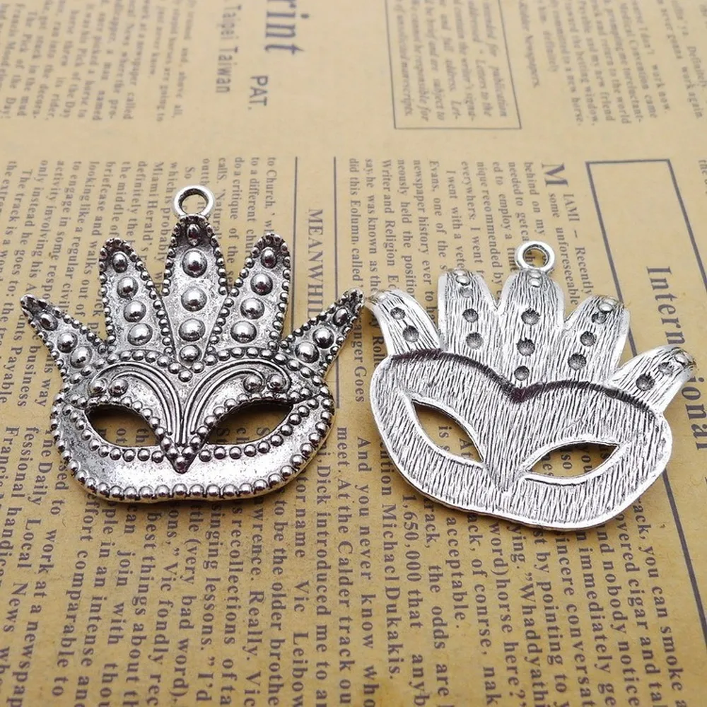 

20pcs Mask Charms 48mm x 50mm DIY Jewelry Making Pendant antique silver color
