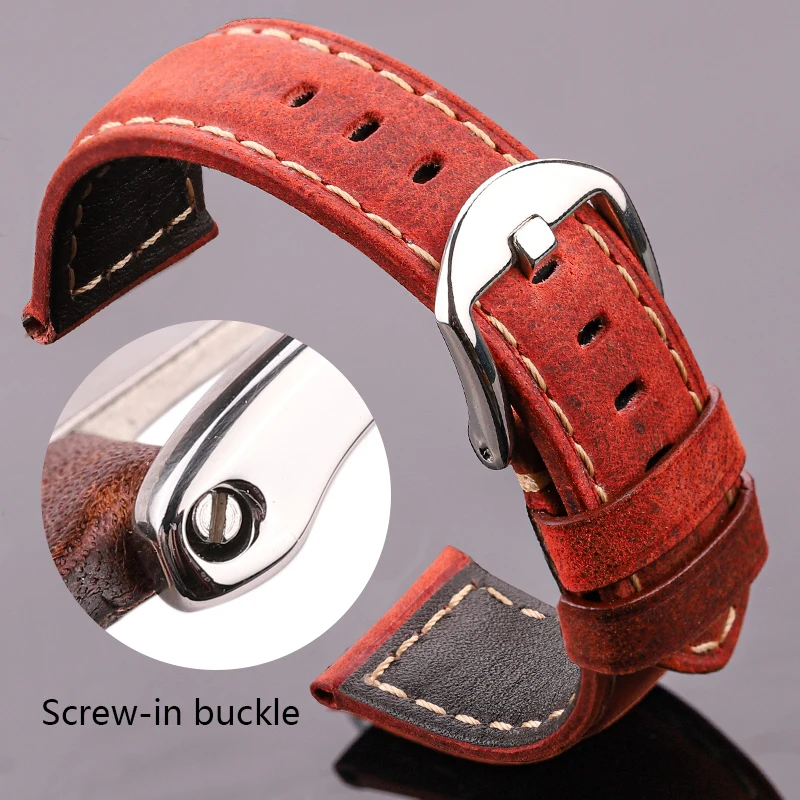 

Genuine Leather Watch Strap Smooth Belt Women Men 20mm 22mm 24mm Watchbands Bracelet Metal Polished Screw in Pin Buckle