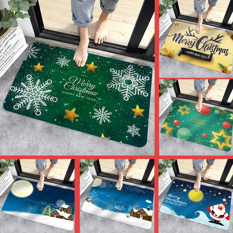 

Christmas Carpet Door Mat Santa Claus Printed Anti-slip Mat Doormats Indoor Home Carpets Decor New Year Decoration Bedroom Door