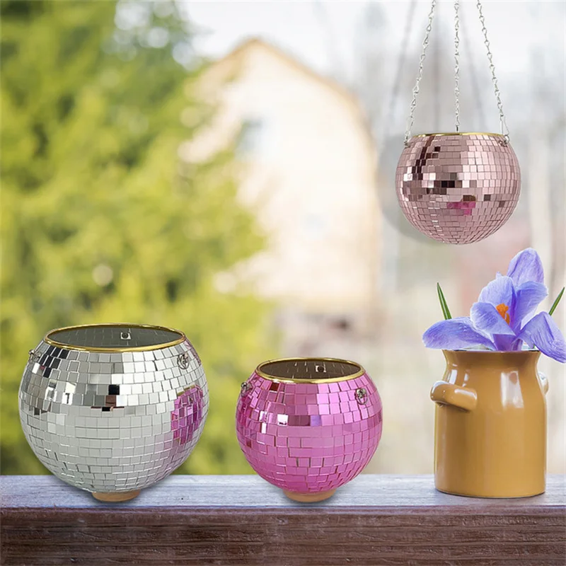 

Disco Ball Planter Basket Round Hanging Vase Flower Planter Pots Rope Hanging Wall Planter Pot Desktop Decoration Balcony Vase