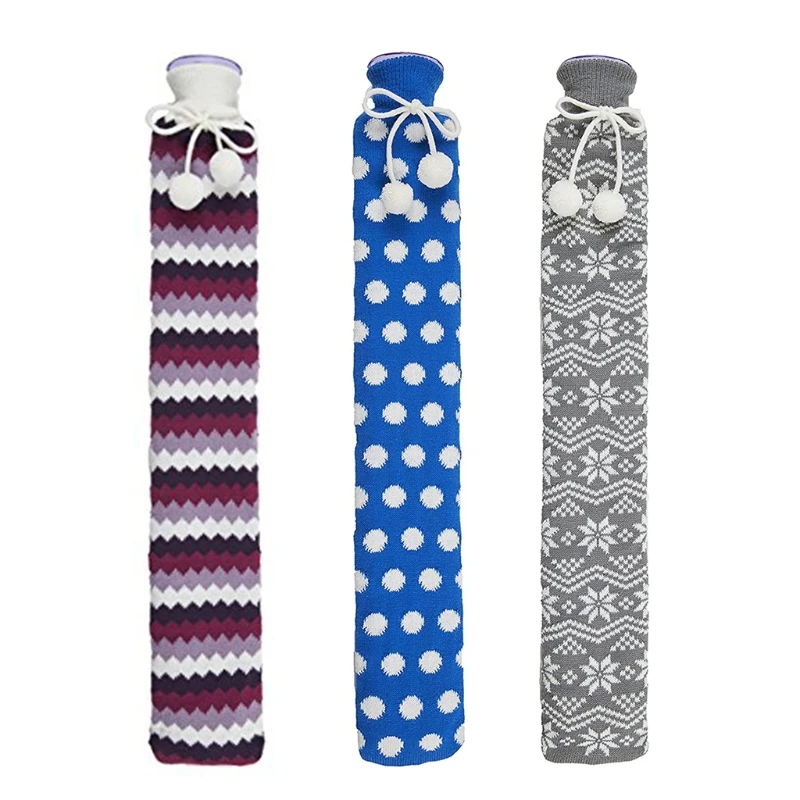 

Extra Long Hot Water Bottle with Knitted Removable Cover for Waist Foot Warming