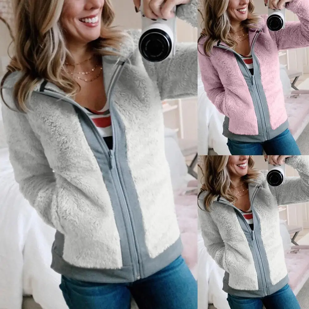 Новинка 2019 Женская куртка в стиле пэчворк зимняя плюшевая с лацканами и длинным