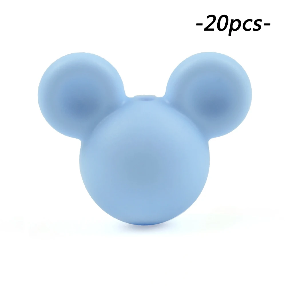 pastel blue LOFCA 20 штук силиконовые бусины Микки Силиконовые Детские Прорезыватели для зубов мультфильм Жевательная оральная зубная соска клип ожерелье Новорожденные игрушки - Цвет: pastel blue