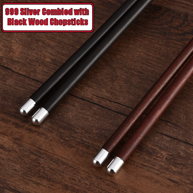 Одна пара оригинальные Нескользящие деревянные палочки для еды из серебра 999
