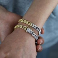 iced out two tone gold silver color chain bracelet men women cuban link chain male bracelet fashion hip hop jewelry wholesale