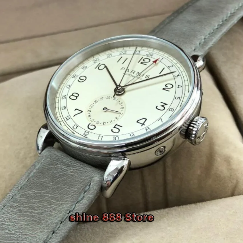 Мужские автоматические механические часы Parnis с кожаным ремешком 42 мм GMT|Мужские