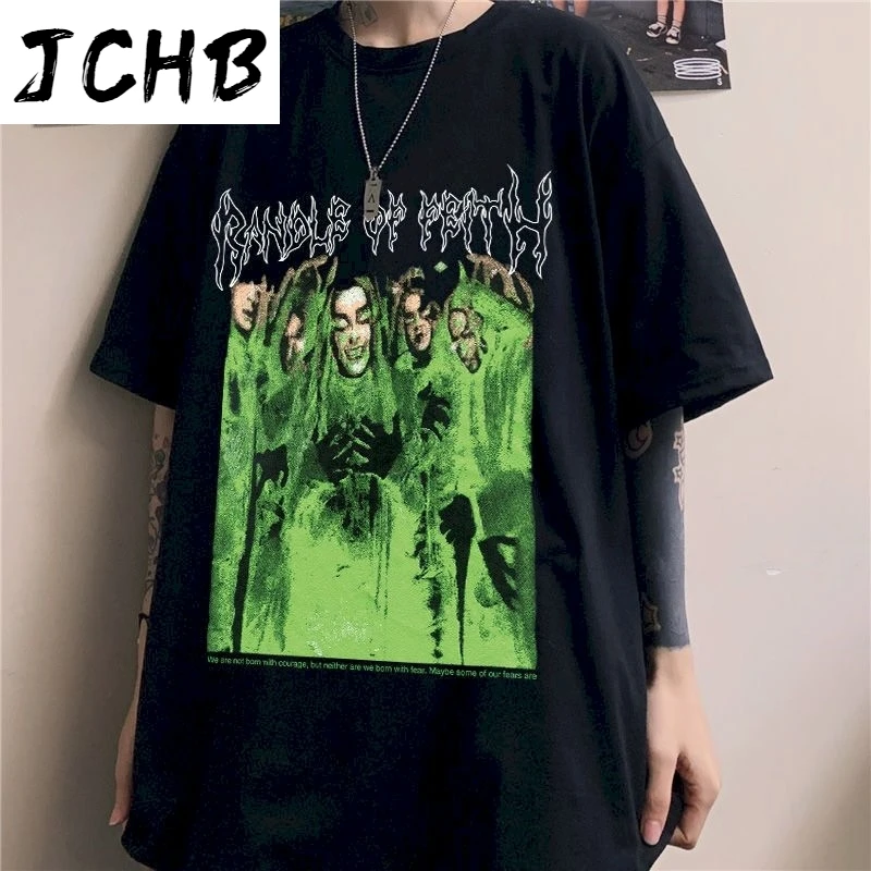 

2021 Harajuku Tshirt Couple Gothic Top Horror Character Letters Print T-shirt Women Men Summer Streetwear Loose O-neck Tee Shirt