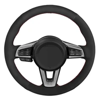 car steering wheel cover diy hand stitched black genuine leather suede for mazda mx 5 2015 2016 2017 2018 2019 2020