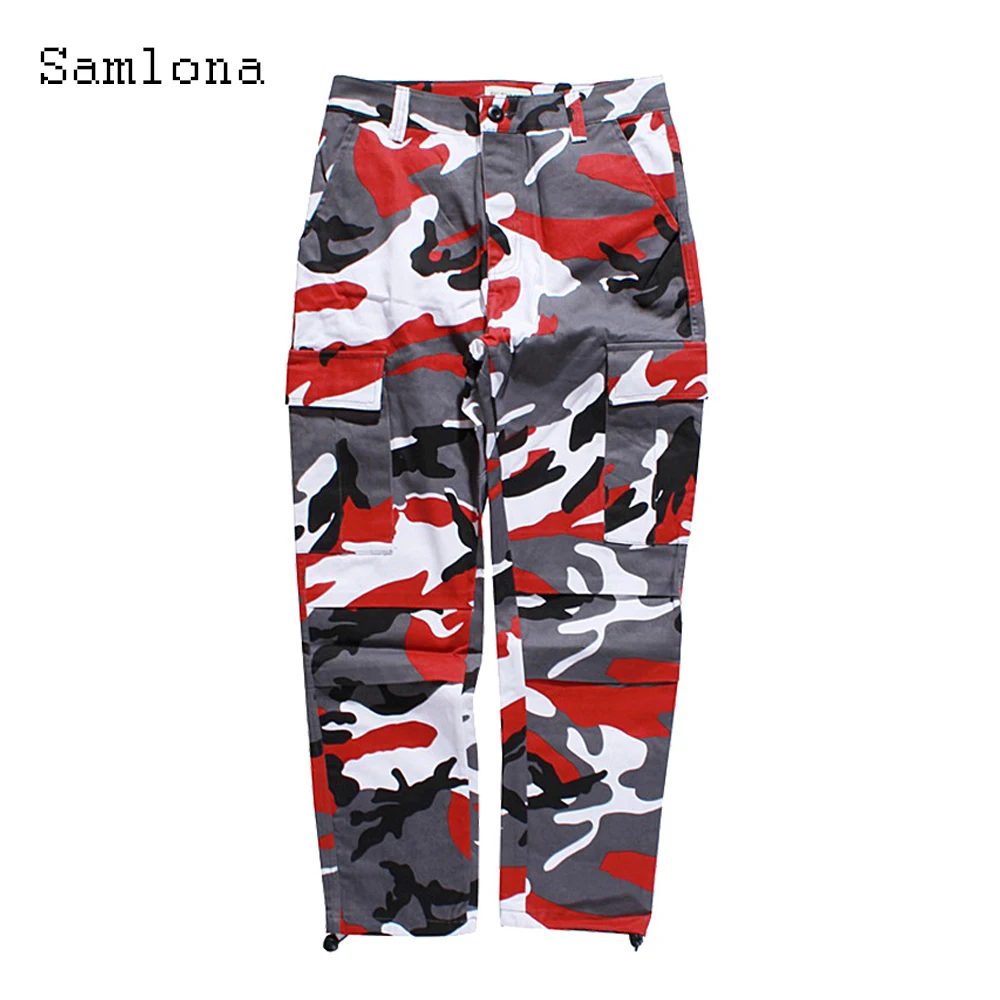 

Samlona 2021 New Western Style Men Pants Slim Casual Fashion Multi-pocket Hip Hop Trouser Classic Camouflage Pants Mens Clothing