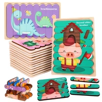 3d puzzle montessori wooden animals jigsaw puzzles for kids double sided story puzzle educational toys for children 2 5 years
