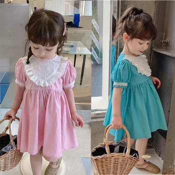 2021 Summer Children Casual Dress Kid Clothes Pasted Cloth Korean Baby Short Sleeve Princess Skirt Kids Dresses for Girls