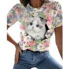 Популярная летняя футболка из полиэстера с 3D принтом в виде кошки, повседневная одежда с круглым вырезом для мужчин и женщин, 2021