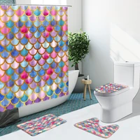 color mermaid scale print shower curtain fish scales non slip flannel rugs toilet cover bath mat bathroom set decor washable