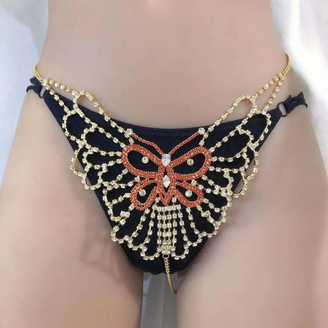 

New creative butterfly shining Rhinestone waist chain t-pants accessories sexy women's beach accessories body chain wholesale
