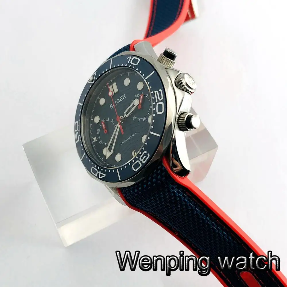 Bliger Новинка 41 мм Серебряный чехол сапфировый Кристалл керамический Безель синий