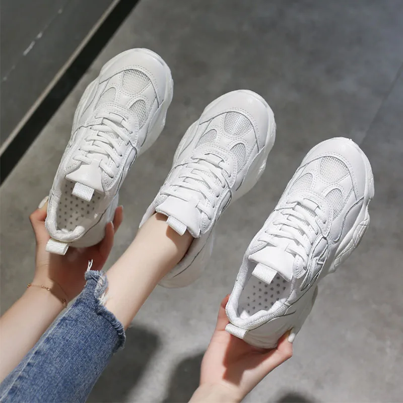 

Women Platform Sneakers 2021 Spring Autumn Sports Dad Shoes Casual White Trainers Fashion Breathable Lace Up Chunky Shoes Women