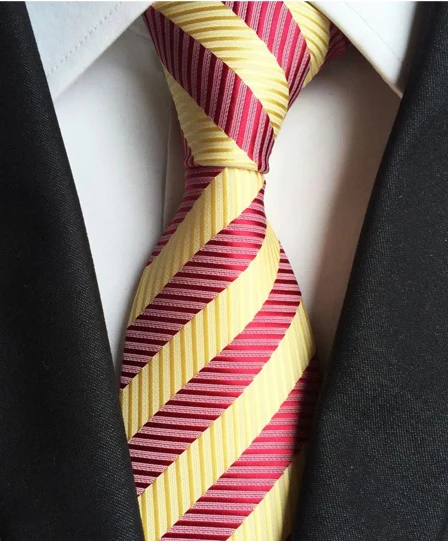 

8cm New Design Tie Woven Polyester Necktie Yellow with Red Stripes