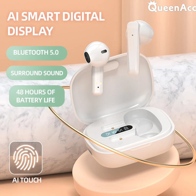 

QueenA TWS Wireless Headset Bluetooth 5.0 Earphones Waterproof Noise Cancelling HIFI Stereo Bass Touch Headphone With Microphone