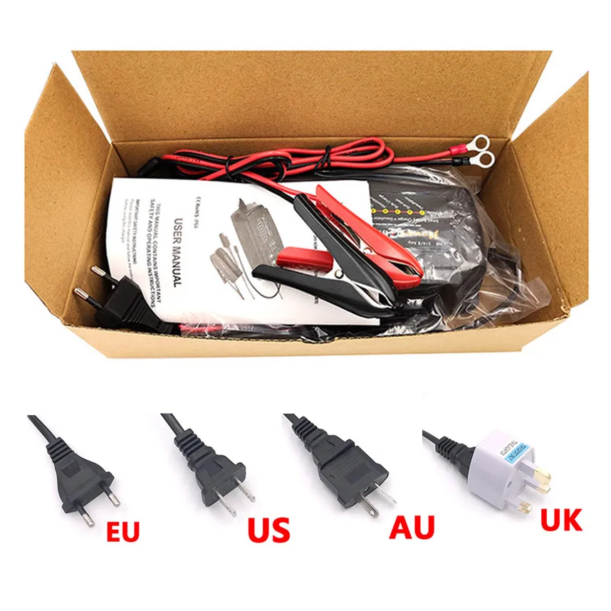 Beli Pengisi Daya Baterai Basah GEL AGM Kalsium CA Asam Timbal Motor Mobil Pintar 12V 2A 4A 8A 7 Tahap Otomatis Berhenti Cerdas 220V Otomatis