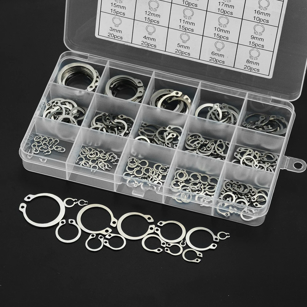 225 шт./компл. 304 внутренние и внешние Стопорные стопоры из нержавеющей стали шайбы